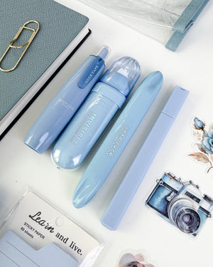 Blue stationery set with pastel highlighters and pens – thoughtful gift for her 💙