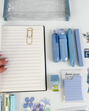 Blue journaling set with lined notebook, pens and stationery accessories – aesthetic gift for students, writers and journal lovers