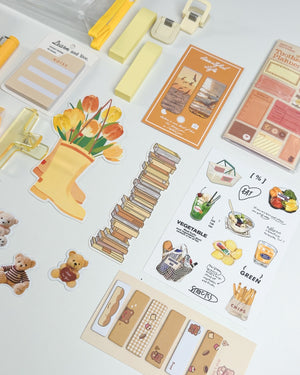 Yellow stationery set in the USA with sticky notes, bookmarks, stickers and cute bookish accessories for stationery and book lovers. 💛