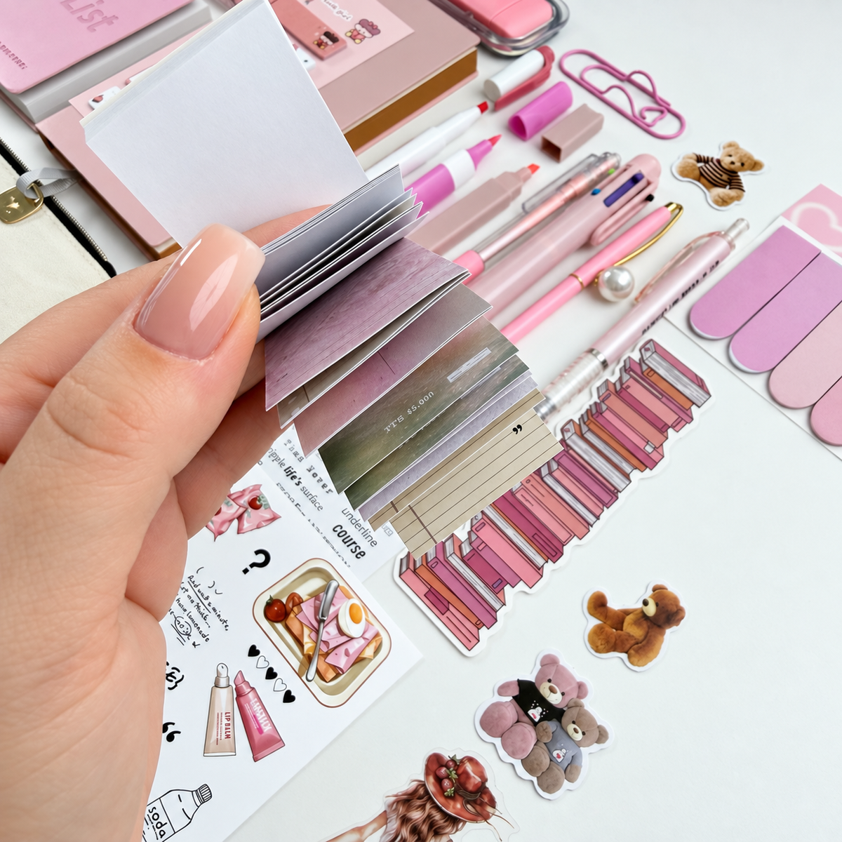 Mini collage materials booklet opened to show tear-out decorative paper designs for creative journaling, scrapbooking and collages.