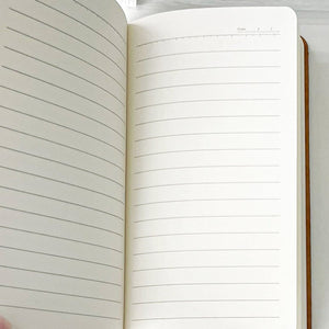 Open A6 notebook from a pink essential stationery set bookish bundle
